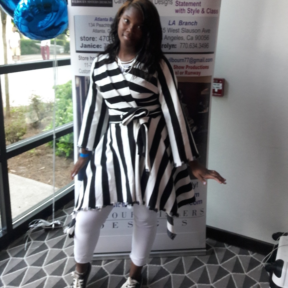 Black and White Striped Wrap Jacket